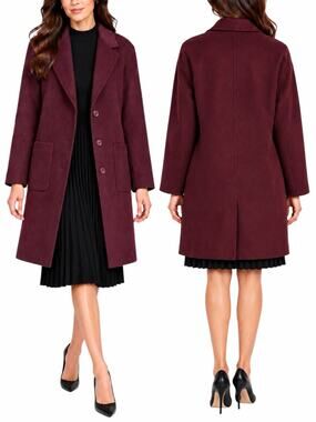 Talbots Double Face Wool Blend Duster Coat Burgundy Red Size XL